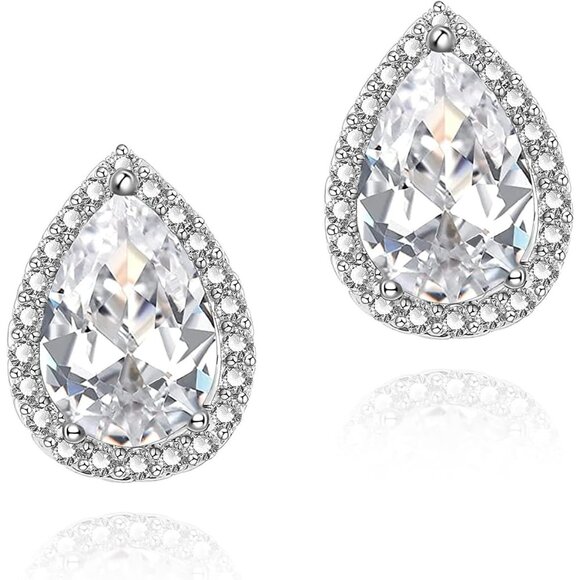 Women's Teardrop Mall Dainty Birthstone Cubic Zirconia Silver Elegant Earring - Picture 1 of 6